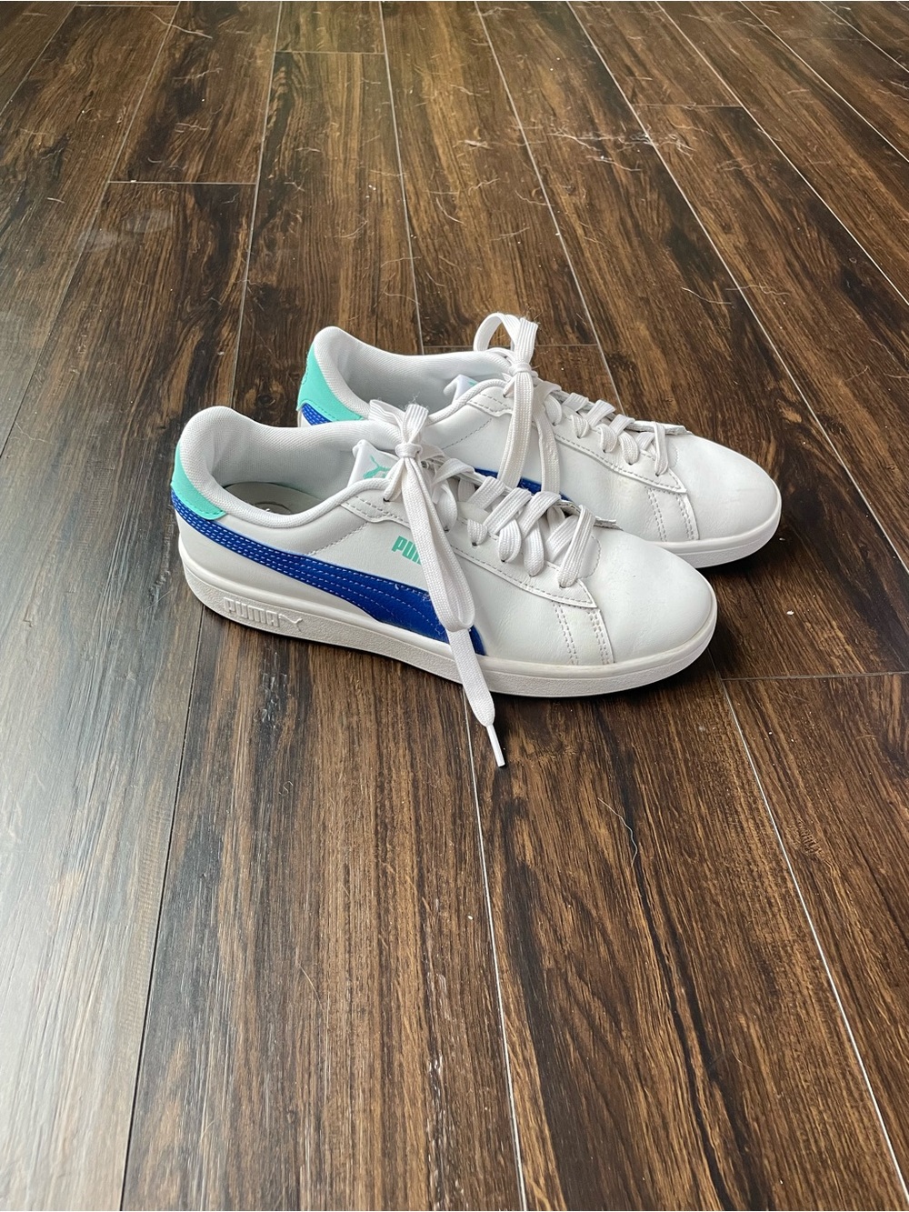 Puma White Sneakers with Blue & Teal Accents